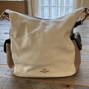 Coach Cream and Tan Leather Shoulder Bag